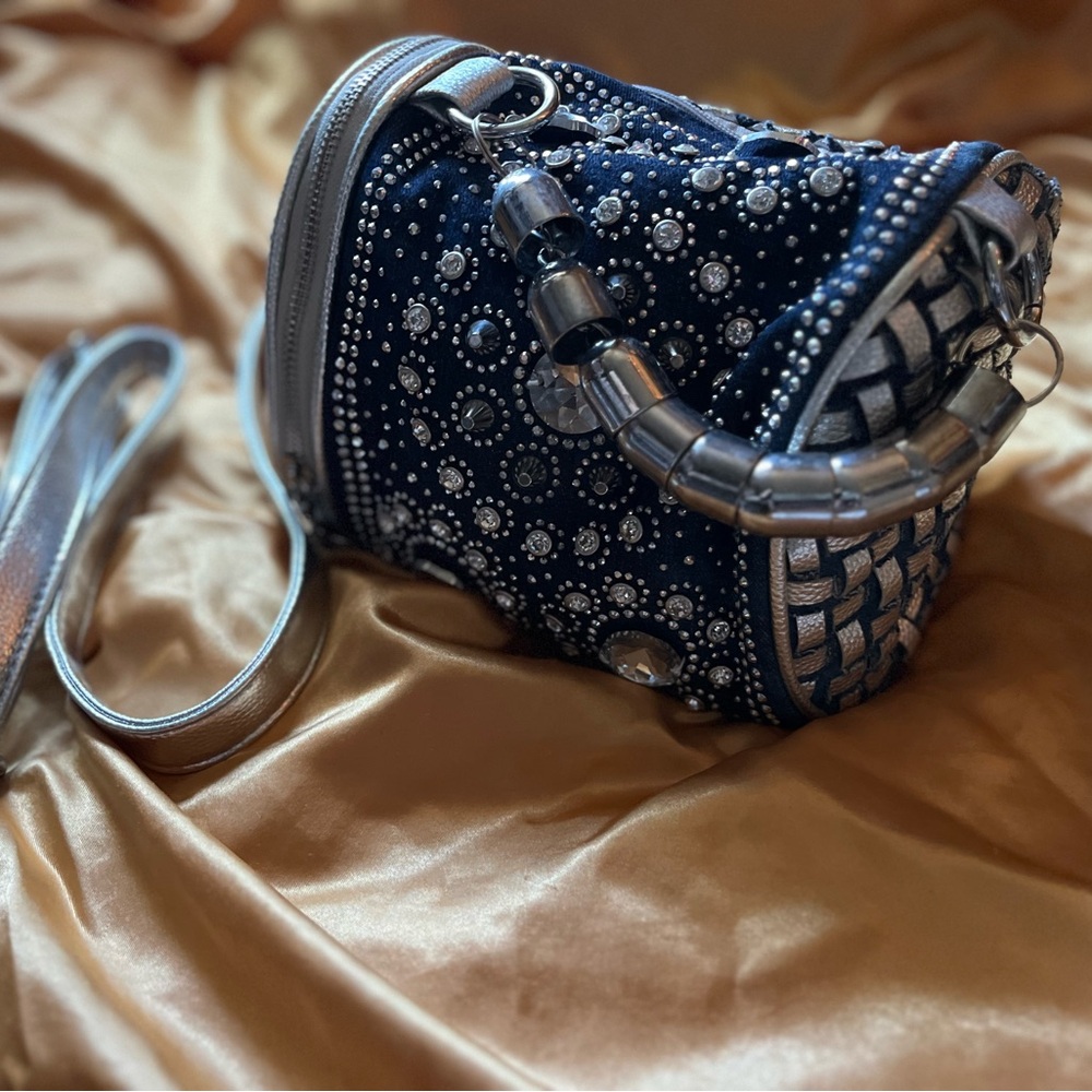 Source Unknown Blue and Silver Crossbody Bag with Metallic Accents